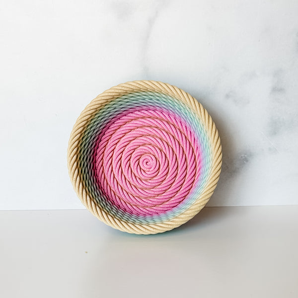 Medium Rope Craft Bowl - Pastel Rainbow - Pink