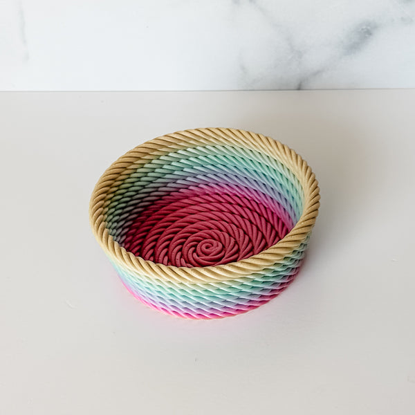 Medium Rope Craft Bowl - Pastel Rainbow - Pink