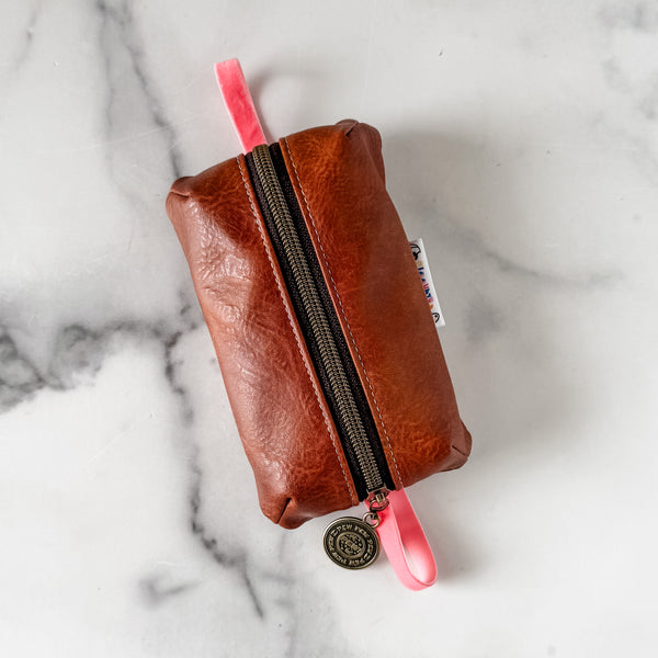 As Seen On OklaRoots! Poochy Pouch - Wide Pen - Caramel Faux Leather