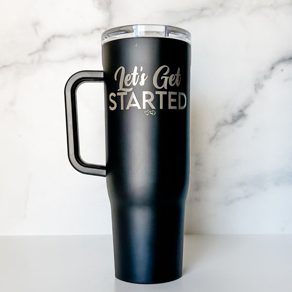 Let's Get Started - Matte Black - Corkcicle 40oz Cruiser With Plastic Straw