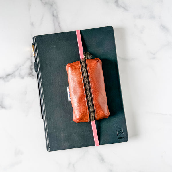 As Seen On OklaRoots! Poochy Pouch - Wide Pen - Caramel Faux Leather