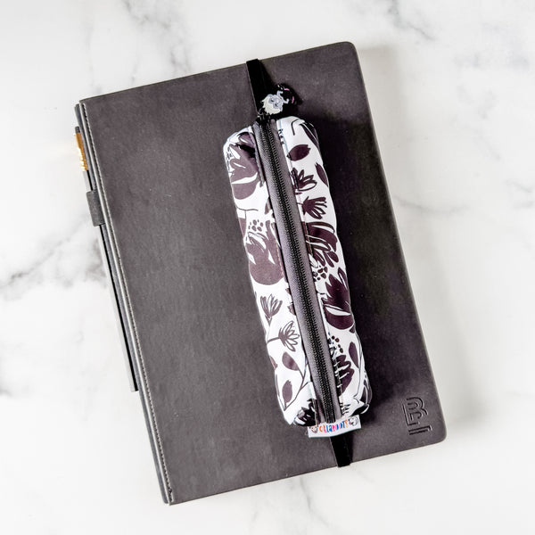 As Seen On OklaRoots! Poochy Pouch - Tall Pencil - Black and White Flowers