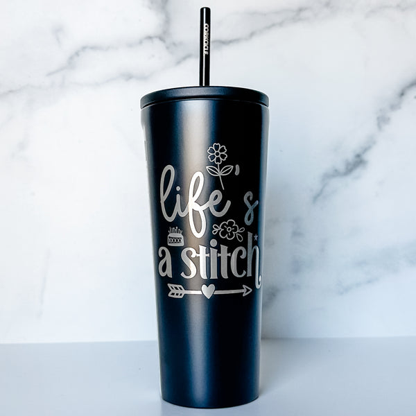 Life's A Stitch - Matte Black -  Corkcicle 24oz Tumbler