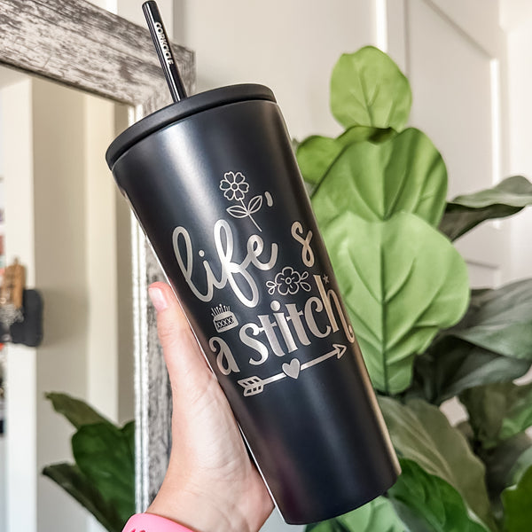 Life's A Stitch - Matte Black -  Corkcicle 24oz Tumbler