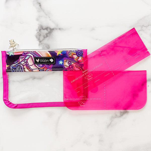Curved Clear Bottom Zip Pouch - Magenta -  Acrylic Template