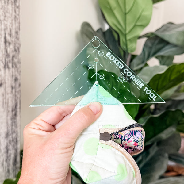 Boxed Corner Tool - Triangle - Half Inch Markings - 3" Deep - Light Green -  Acrylic Template
