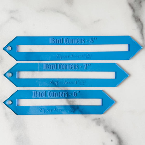 Hard Corners Zipper Accent Template - Blue - 3 Sizes Available