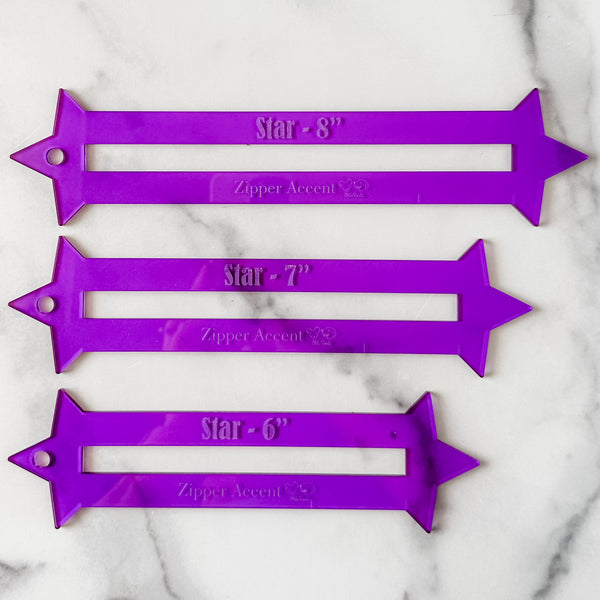 Star Zipper Accent Template - Purple - 3 Sizes Available