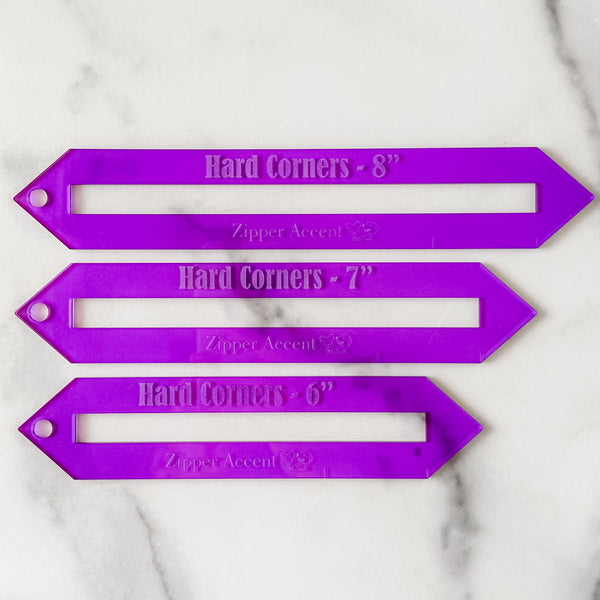 Hard Corners Zipper Accent Template - Purple - 3 Sizes Available
