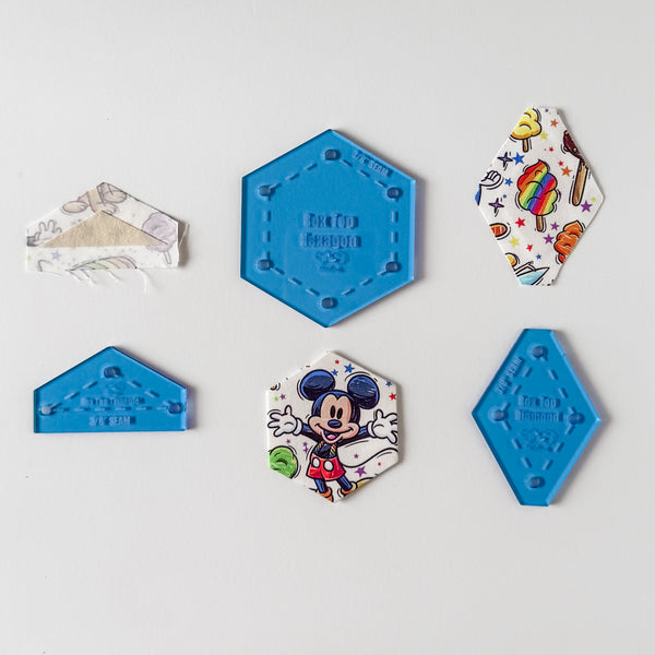 English Paper Piecing Set of 3 - 3/8" Seam Allowance - "Box Top" Style - Blue - Acrylic Template