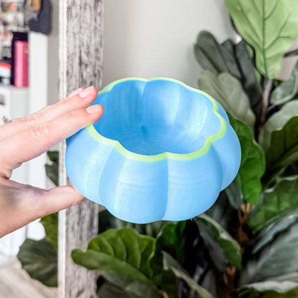 Large Pumpkin Craft Bowl - Ocean Blue With Lime Top - Designed by Newt!