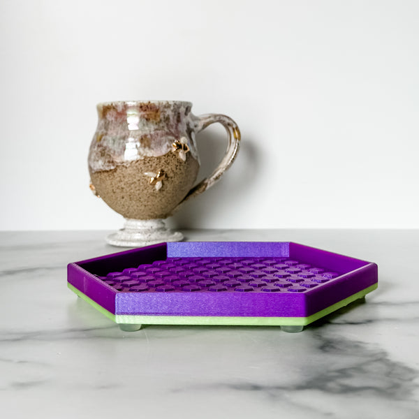 Hexagon Craft Tray - Honeycomb Base with Grips - Purple With Lime Base