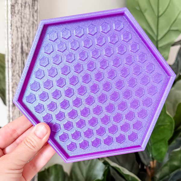 Hexagon Craft Tray - Honeycomb Base with Grips - Purple With Lime Base
