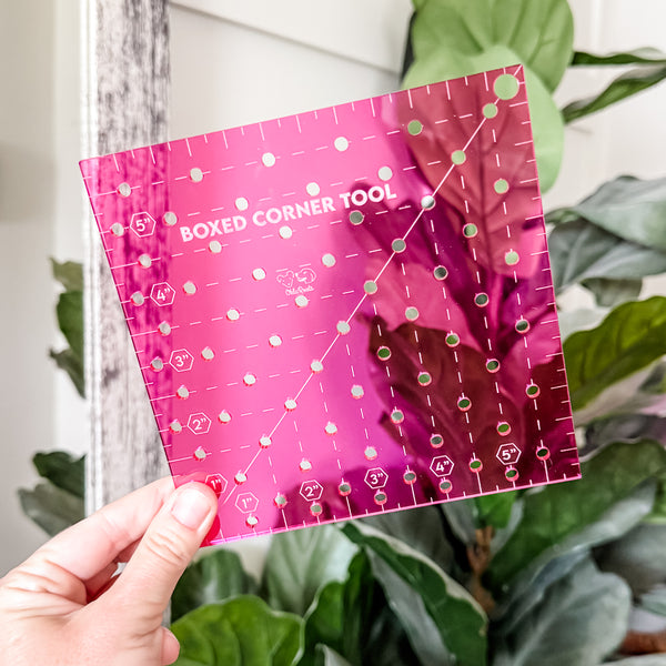 Boxed Corner Tool - Square - Half Inch Markings - 6" x 6"  - Magenta -  Acrylic Template