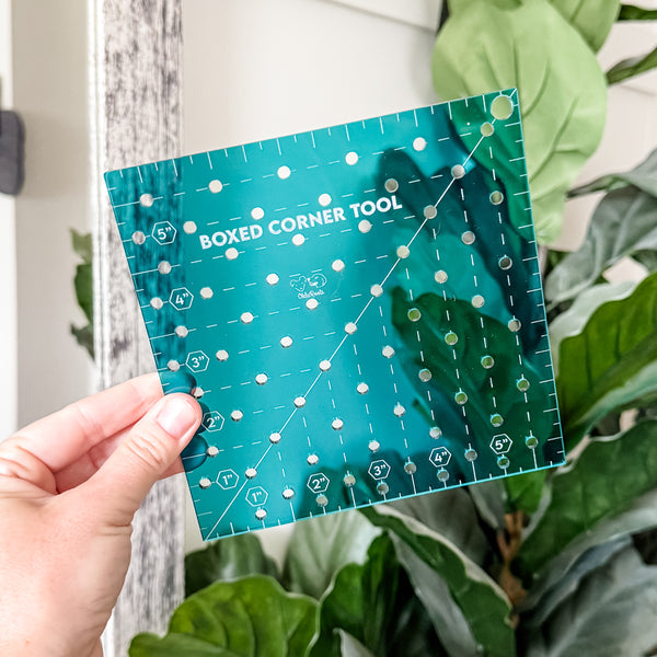 Boxed Corner Tool - Square - Half Inch Markings - 6" x 6"  - Teal -  Acrylic Template