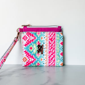 As Seen On OklaRoots!  Passport Pouch - Bonded Nylon Pink and Teal Motif