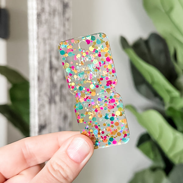 Open Center SQUARED Fancy Straps - Size 1" - LIMITED COLOR - Pink Teal Gold Dots - Set of 3 - Acrylic Template
