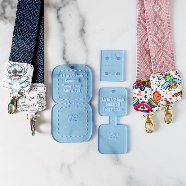 SQUARED Fancy Straps - Size 1.5" Webbing To 1/2" Hook - OCEAN - Set of 3 - Acrylic Template