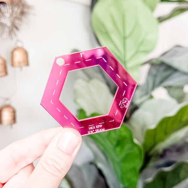 English Paper Piecing Set of 4 - 1/4" Seam Allowance - Hexagons - Magenta - Acrylic Template