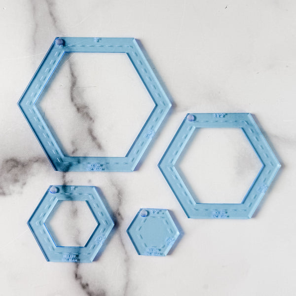 English Paper Piecing Set of 4 - 1/4" Seam Allowance - Hexagons - Ocean - Acrylic Template