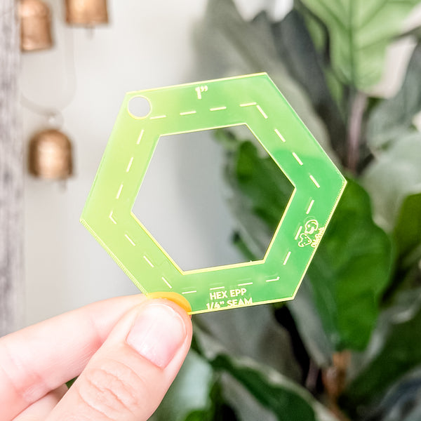 English Paper Piecing Set of 4 - 1/4" Seam Allowance - Hexagons - Neon Yellow - Acrylic Template