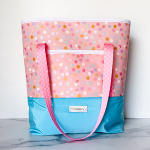 As Seen On OklaRoots!  Clear Tote - Pink Dot with Nylon Base