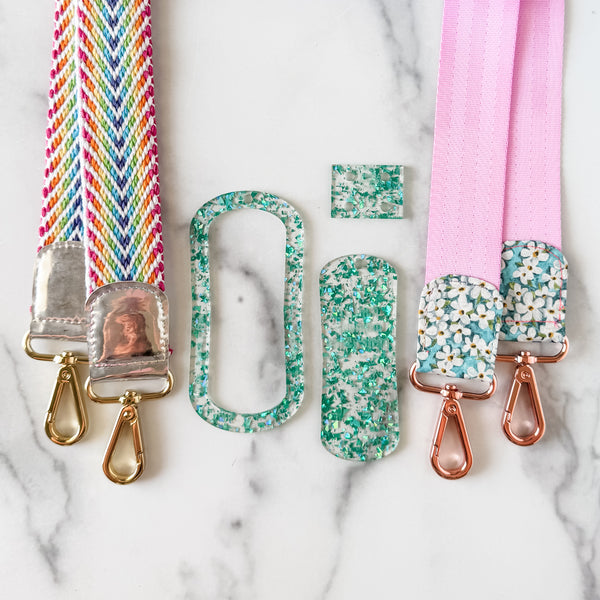 Open Center ROUNDED Fancy Straps - Size 1.5" - LIMITED COLOR - Teal Foil Flake - Set of 3 - Acrylic Template