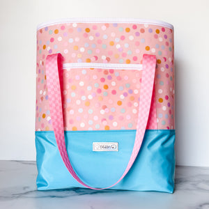 As Seen On OklaRoots!  Clear Tote - Pink Dot with Nylon Base