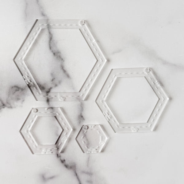 English Paper Piecing Set of 4 - 1/4" Seam Allowance -Hexagons - Clear - Acrylic Template