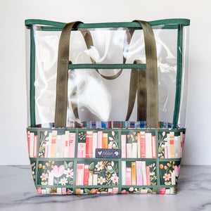As Seen On OklaRoots!  Clear Tote - Clear with Green Book Base