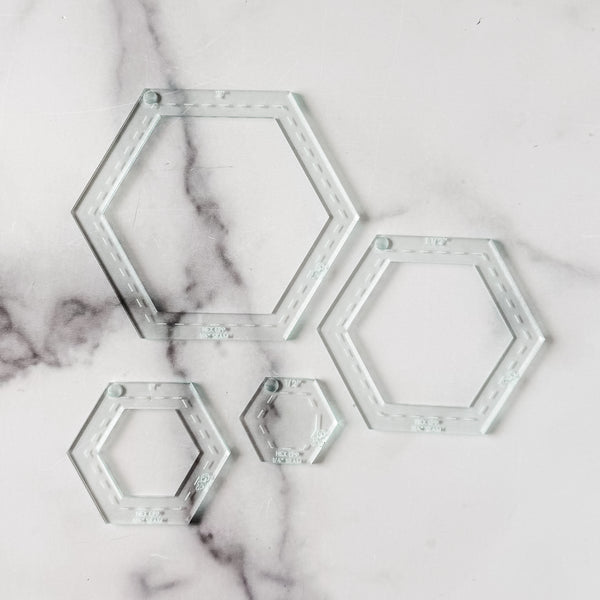 English Paper Piecing Set of 4 - 1/4" Seam Allowance - Hexagons - Soda - Acrylic Template