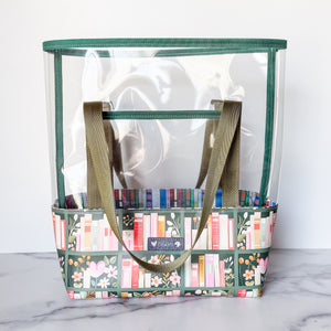 As Seen On OklaRoots!  Clear Tote - Clear with Green Book Base