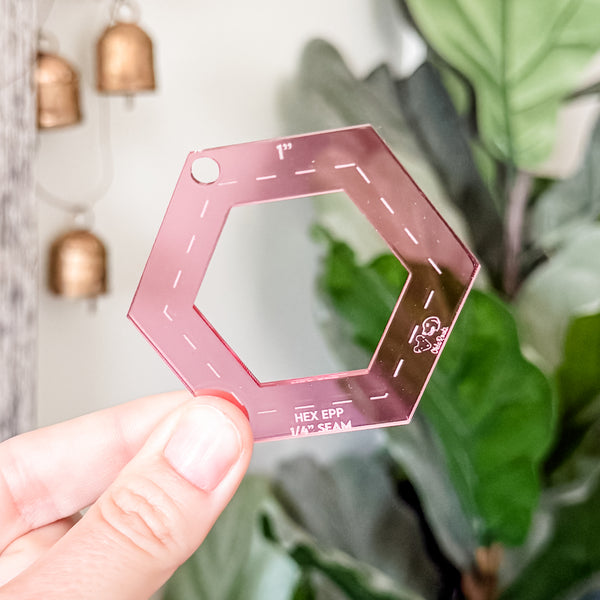English Paper Piecing Set of 4 - 1/4" Seam Allowance - Hexagons - Pink - Acrylic Template