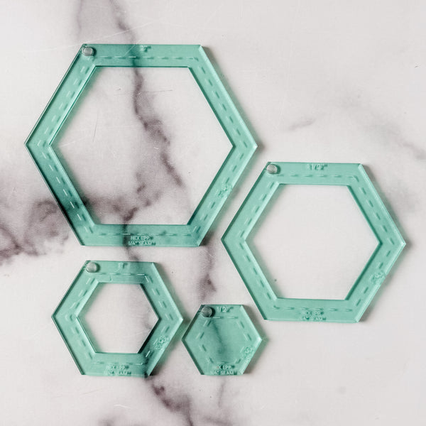English Paper Piecing Set of 4 - 1/4" Seam Allowance -Hexagons - Light Green - Acrylic Template