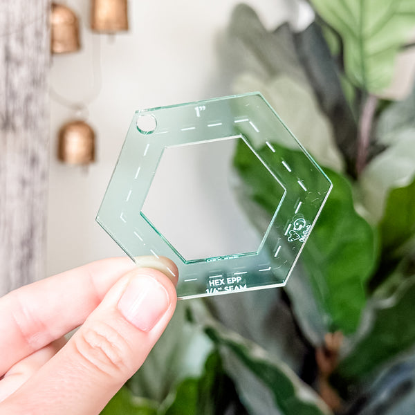 English Paper Piecing Set of 4 - 1/4" Seam Allowance -Hexagons - Light Green - Acrylic Template