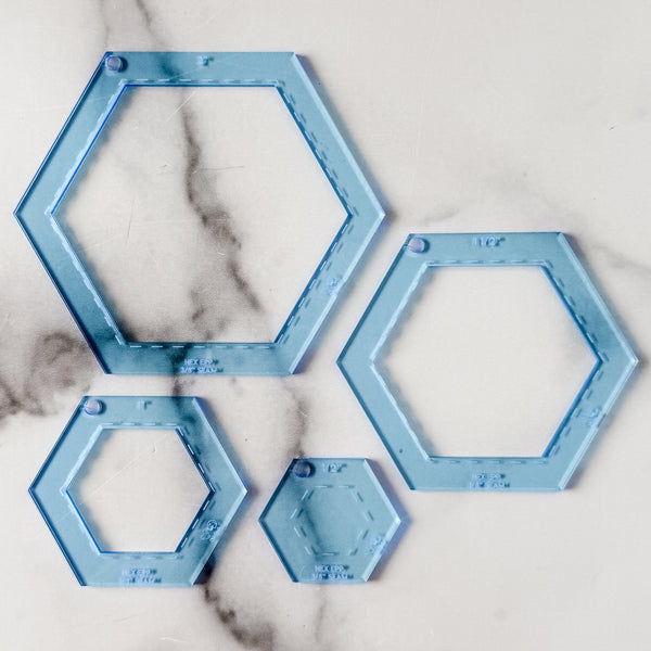 English Paper Piecing Set of 4 - 3/8" Seam Allowance - Hexagons - Ocean - Acrylic Template