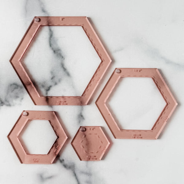 English Paper Piecing Set of 4 - 3/8" Seam Allowance - Hexagons - Rose - Acrylic Template