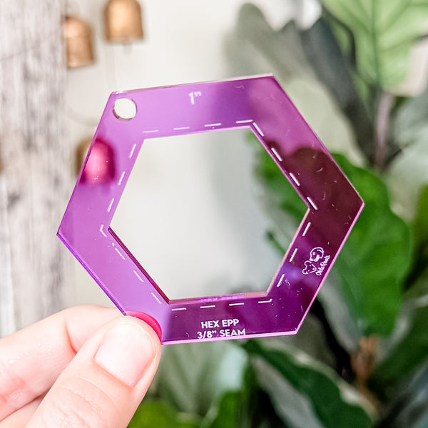 English Paper Piecing Set of 4 - 3/8" Seam Allowance - Hexagons - Purple - Acrylic Template
