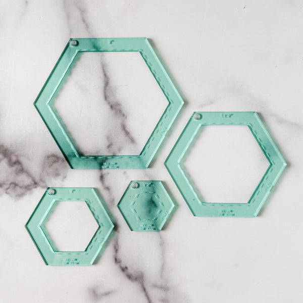 English Paper Piecing Set of 4 - 3/8" Seam Allowance - Hexagons - Light Green - Acrylic Template