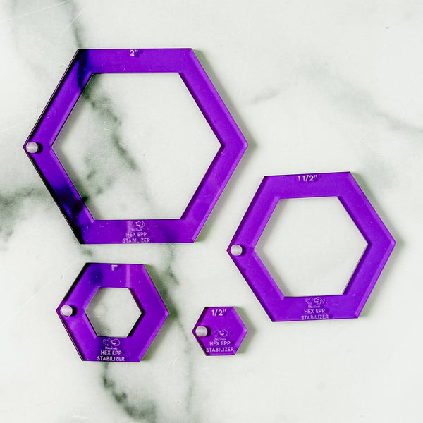 English Paper Piecing Set of 4 - Stabilizer / Insert - Hexagons - Purple - Acrylic Template