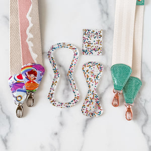 Open Center ROUNDED Fancy Straps - Size 1.5" Webbing To 1/2" Hook - LIMITED COLOR - Pink Blue Gold Stars - Set of 3 - Acrylic Template