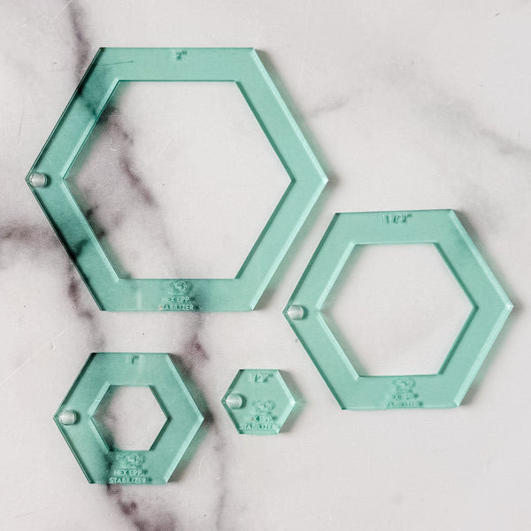 English Paper Piecing Set of 4 - Stabilizer / Insert - Hexagons - Light Green - Acrylic Template