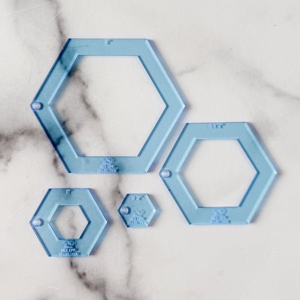 English Paper Piecing Set of 4 - Stabilizer / Insert - Hexagons - Ocean - Acrylic Template