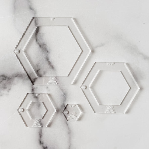 English Paper Piecing Set of 4 - Stabilizer / Insert - Hexagons - Clear - Acrylic Template