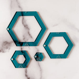 English Paper Piecing Set of 4 - Stabilizer / Insert - Hexagons - Teal - Acrylic Template