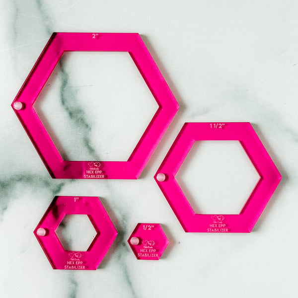 English Paper Piecing Set of 4 - Stabilizer / Insert - Hexagons - Magenta - Acrylic Template