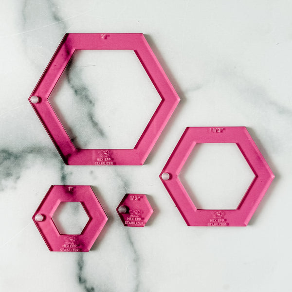 English Paper Piecing Set of 4 - Stabilizer / Insert - Hexagons - Pink - Acrylic Template