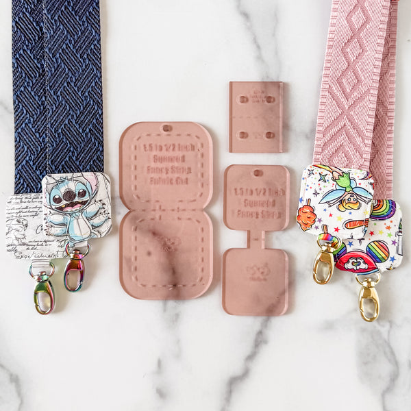 SQUARED Fancy Straps - Size 1.5" Webbing To 1/2" Hook - ROSE GOLD - Set of 3 - Acrylic Template