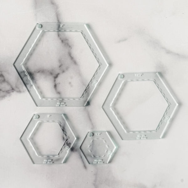 English Paper Piecing Set of 4 - 3/8" Seam Allowance - Hexagons - Soda - Acrylic Template