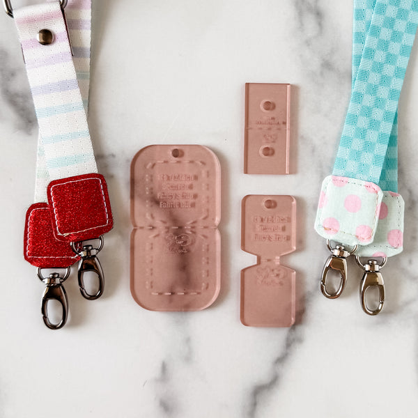 SQUARED Fancy Straps - Size 1" Webbing to 1/2" Hook - ROSE GOLD - Set of 3 - Acrylic Template